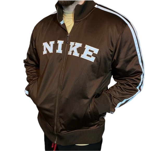 NIKE Vintage Y2K Spellout Track Zip Up Jacket in Brown / Baby Blue Size XL - Picture 1 of 9
